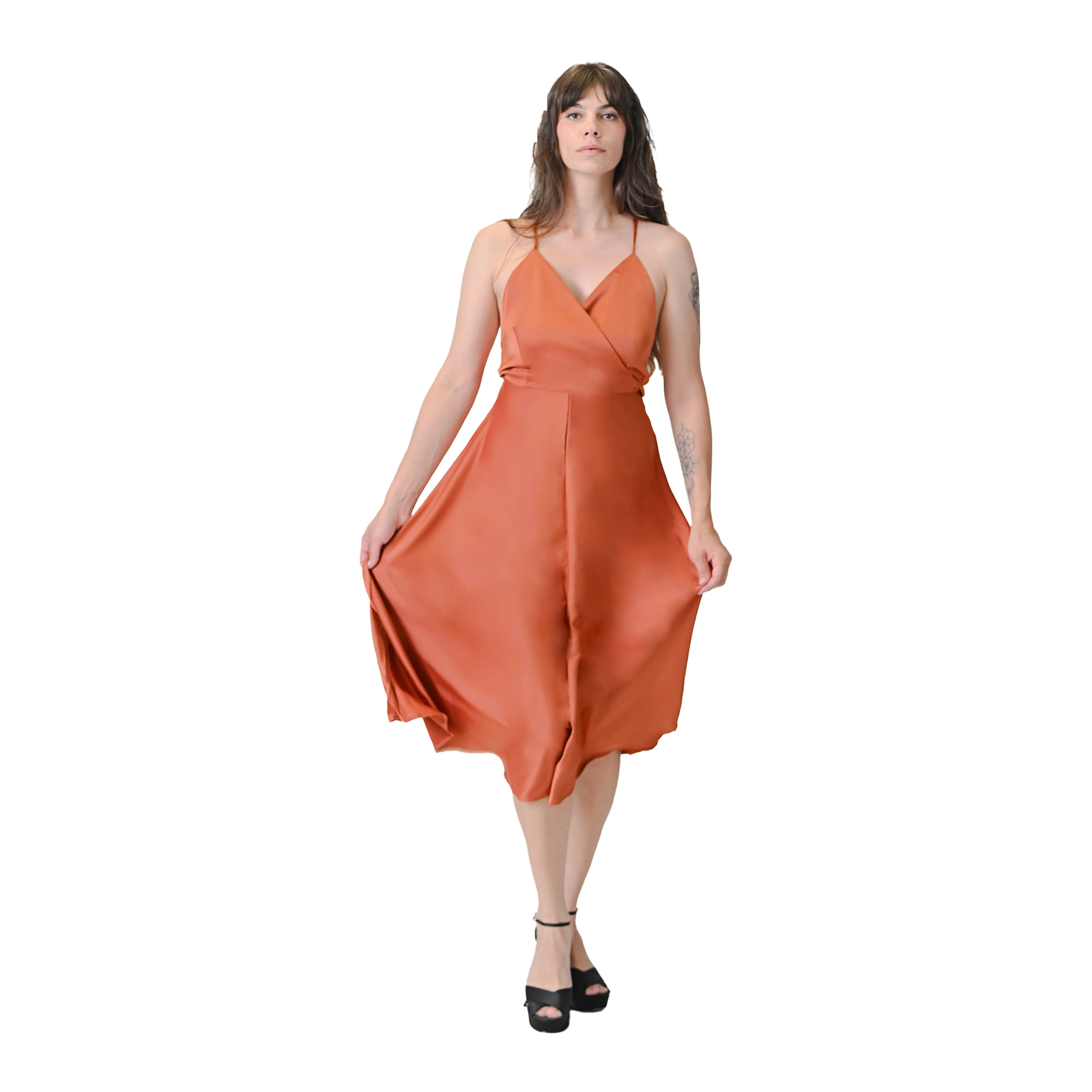 Noelle Sleek Burnt Amber Slip Dress