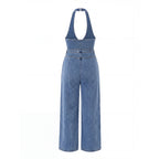 Retro Denim Washed Blue Halter Jumpsuit