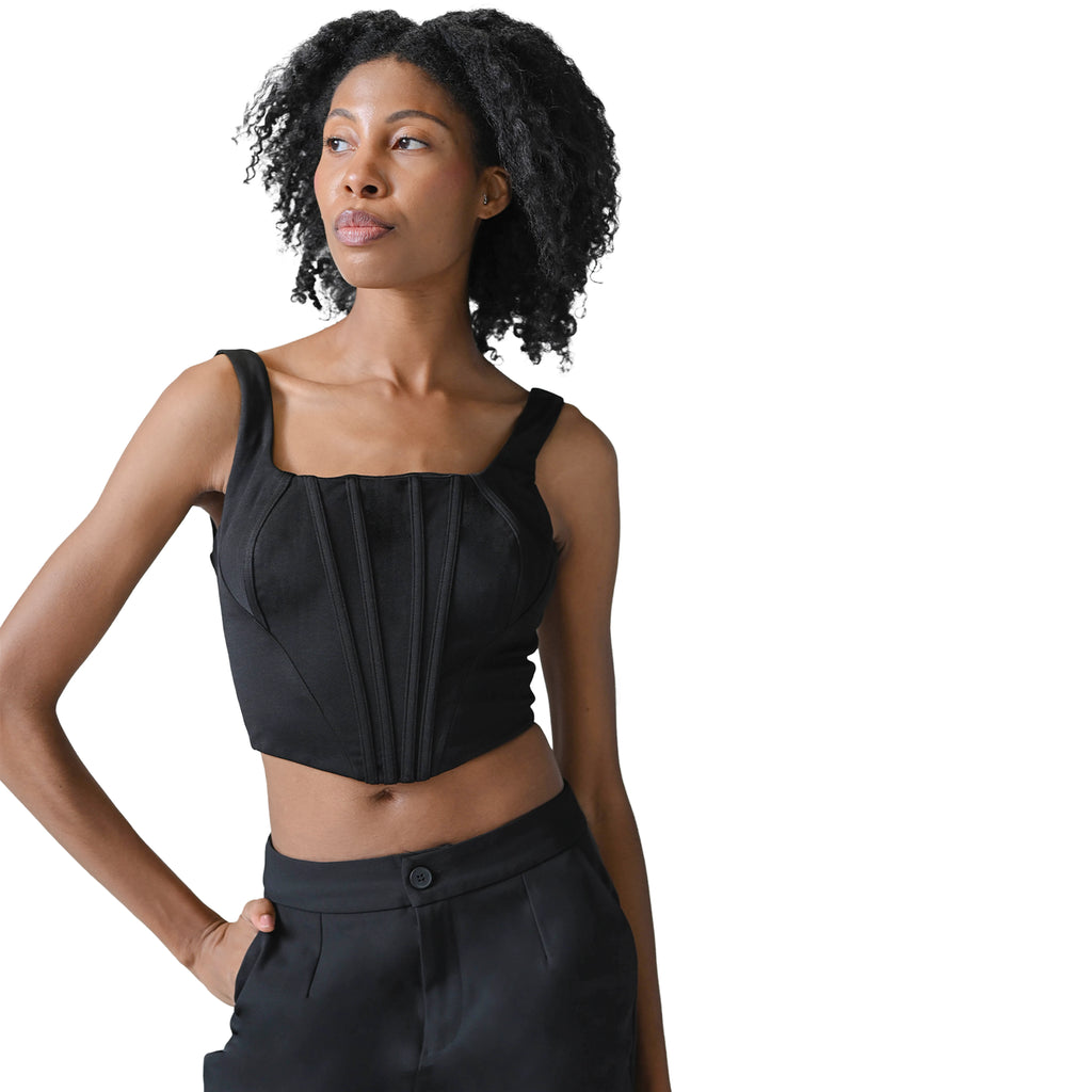 Opale Noire Black Structured Corset Top