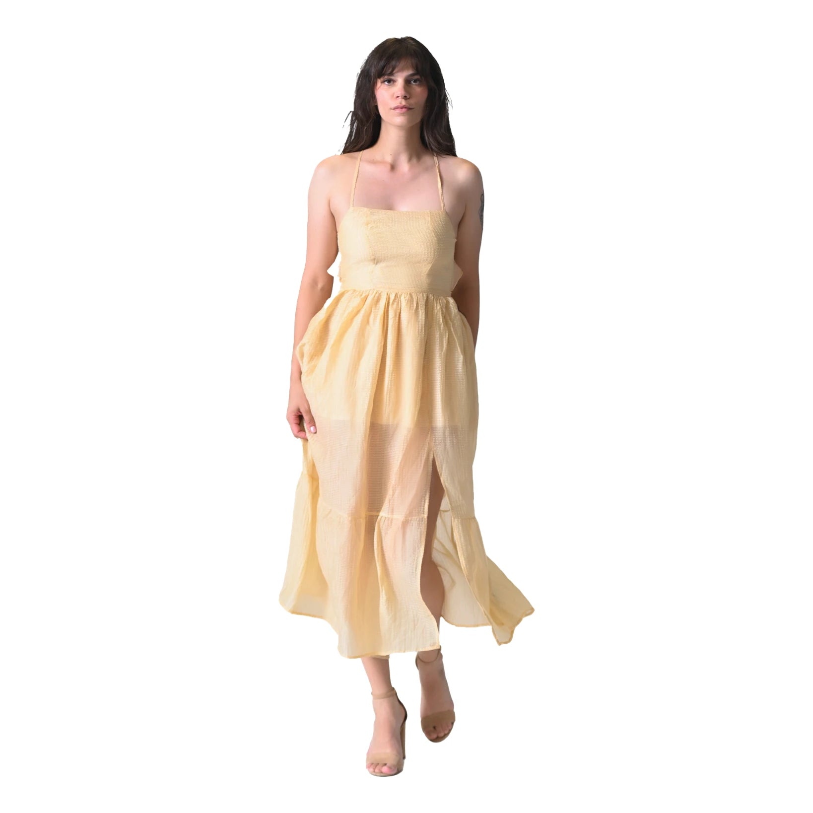The Nysa Light Gold Midi Dress