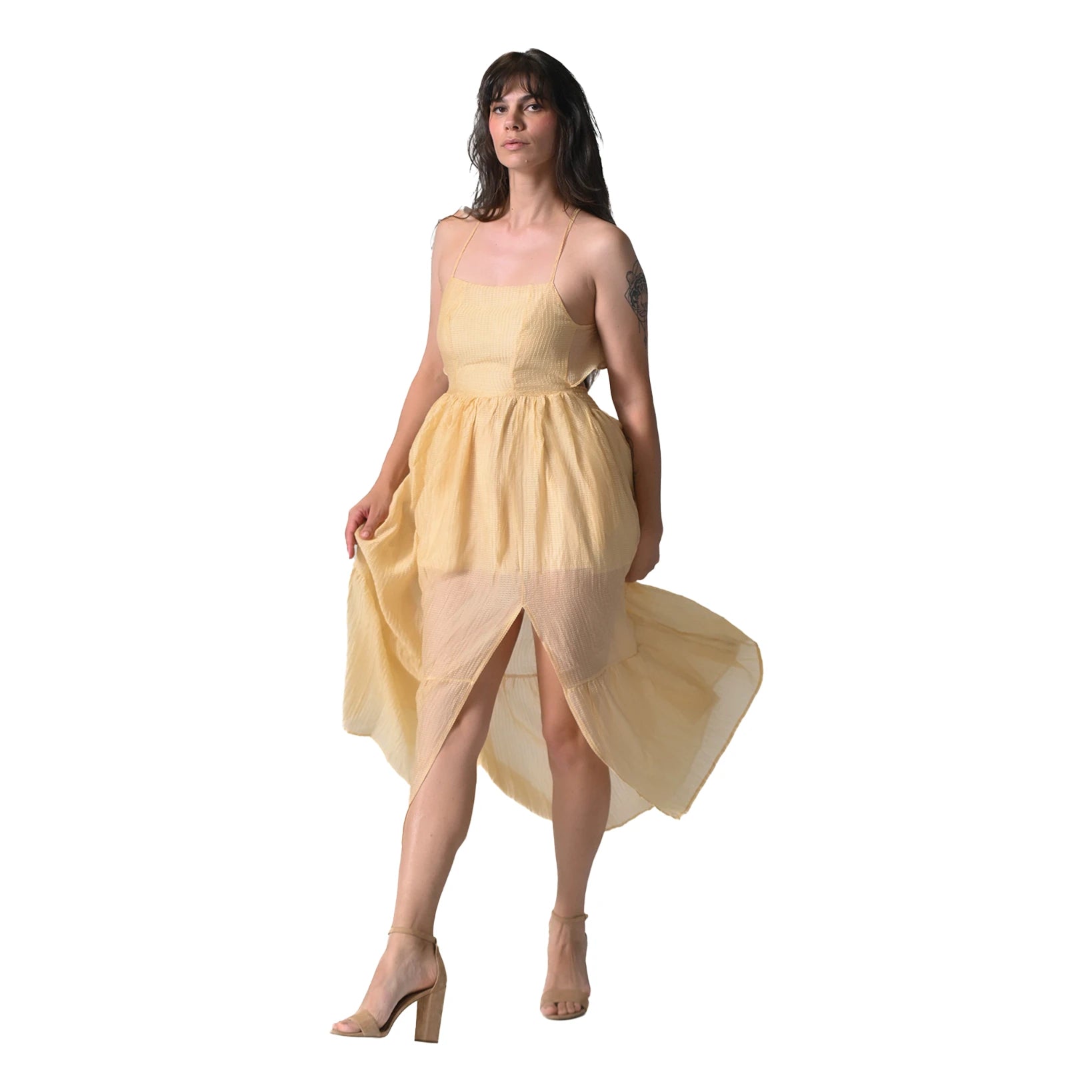 The Nysa Light Gold Midi Dress