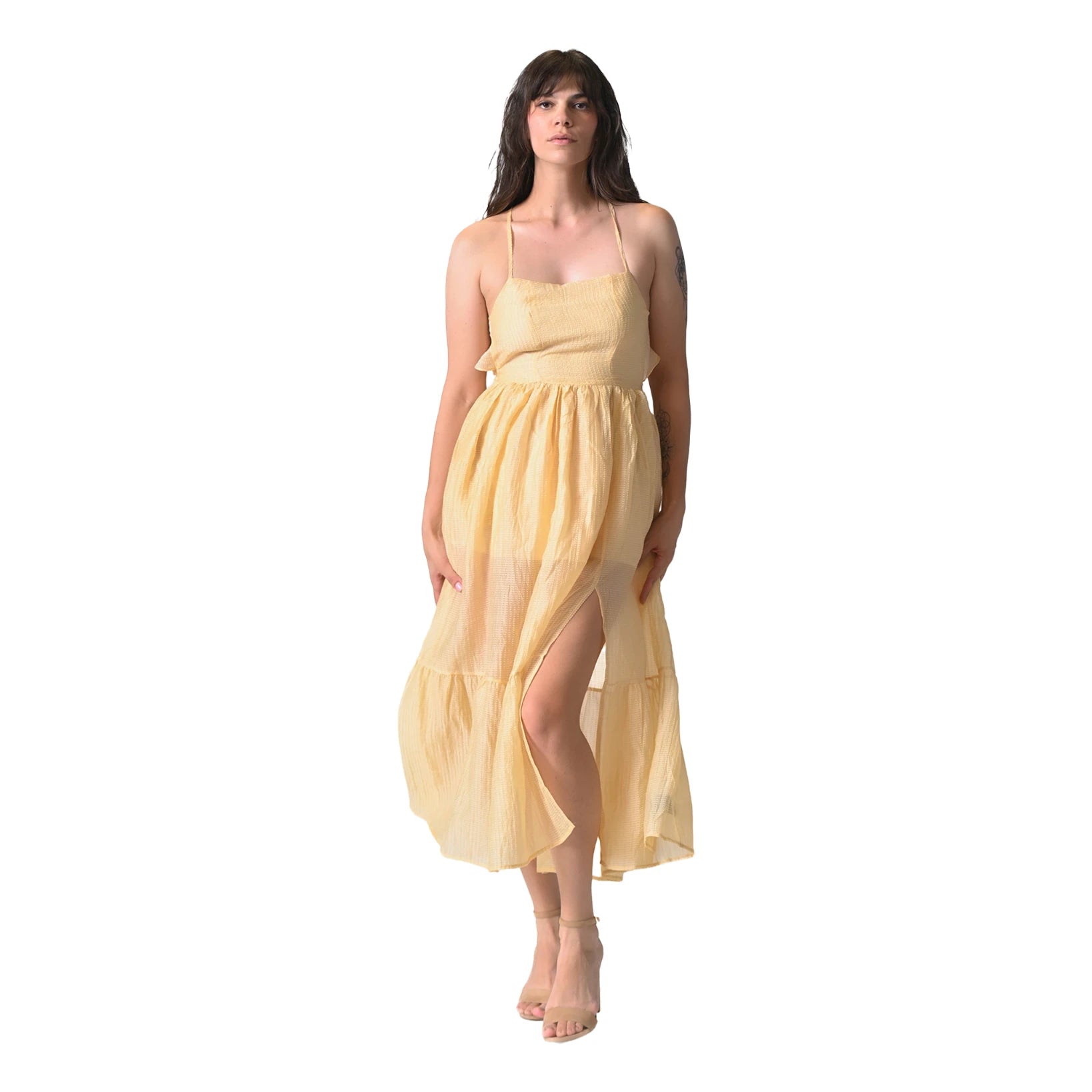 The Nysa Light Gold Midi Dress