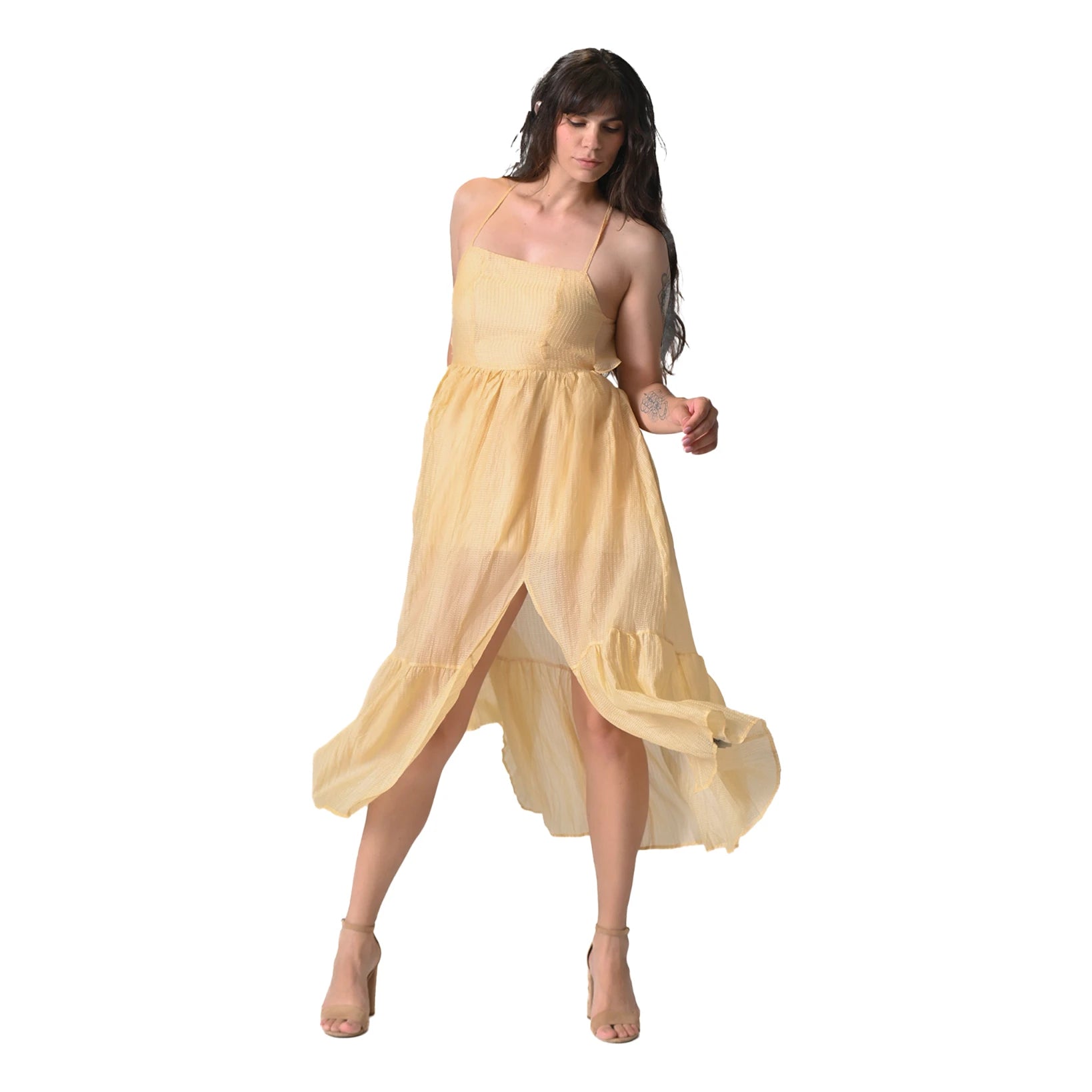 The Nysa Light Gold Midi Dress